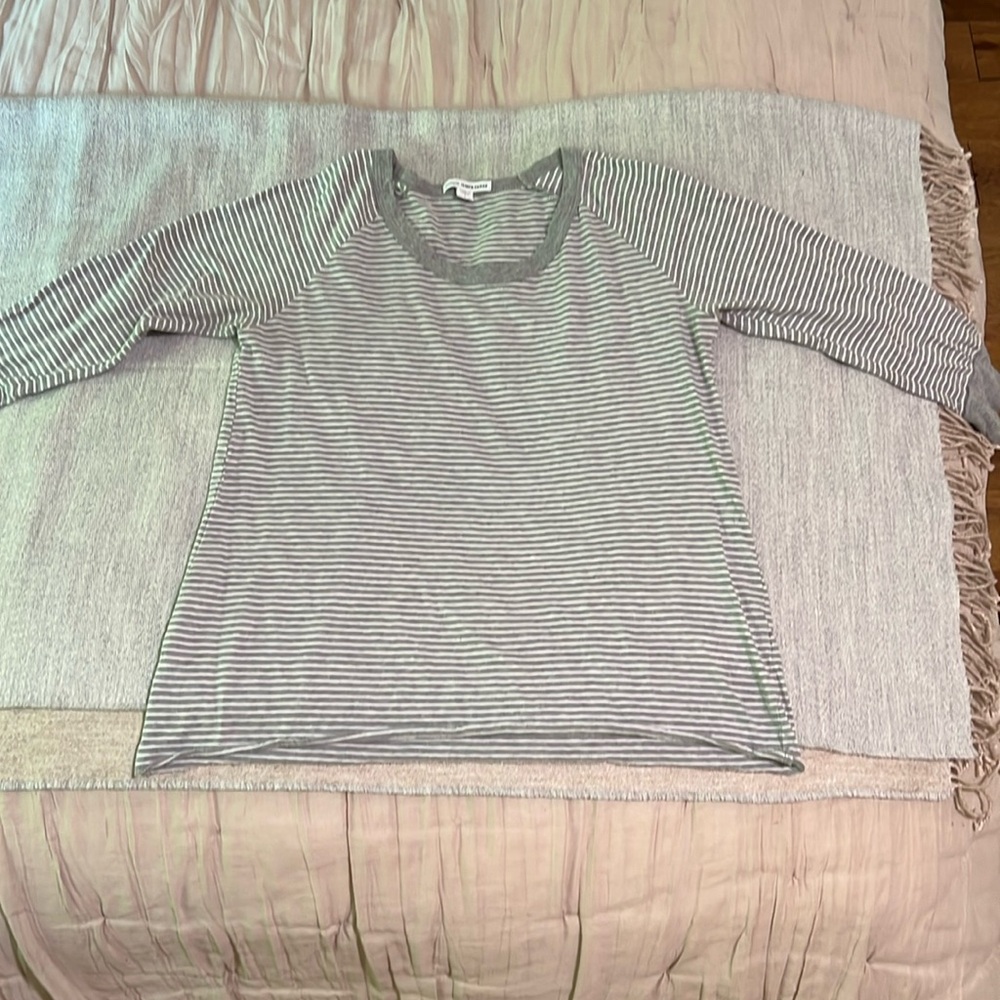 Standard James Perse Scoop Neck Grey Striped Casual Top Womens Size 1/Small.